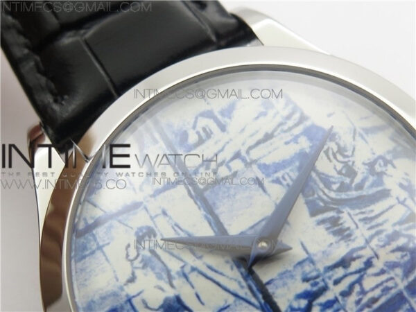 Calatrava Azulejos SS 5089G-62 FL Enamel Dial on Black Leather Strap – Bild 7