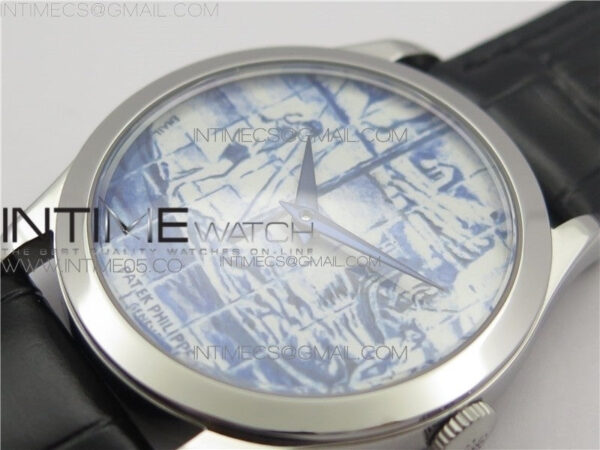 Calatrava Azulejos SS 5089G-62 FL Enamel Dial on Black Leather Strap – Bild 9