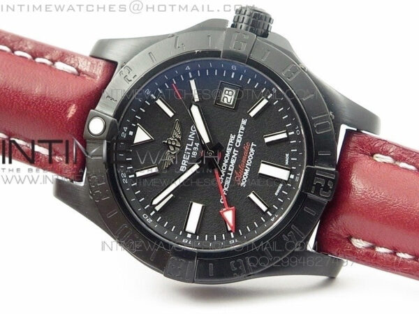 Avenger GMT DLC Black Stick Marker Textured Dial Black Inner bezel on Leather strap A2836 – Bild 3