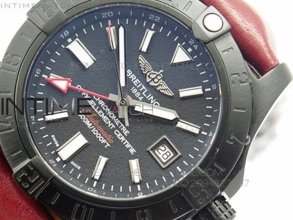 Avenger GMT DLC Black Stick Marker Textured Dial Black Inner bezel on Leather strap A2836 – Bild 5