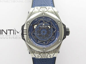Big Bang Sang Bleu Ti WWF 1:1 Best Edition Blue Skeletonal Dial On Blue Gummy Strap Asian HB1213 V2