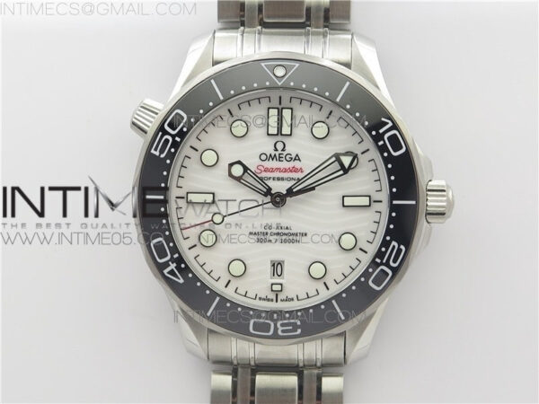 2019 SEAMASTER DIVER 300M SS VSF 1:1 BEST EDITION BLACK BEZEL WHITE DIAL ON SS BRACELET A8800 V2