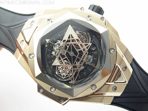 Big Bang Sang Bleu chrono RG B50 Black Skeletonal Dial On Black Gummy Strap Asian 7750 – Bild 2