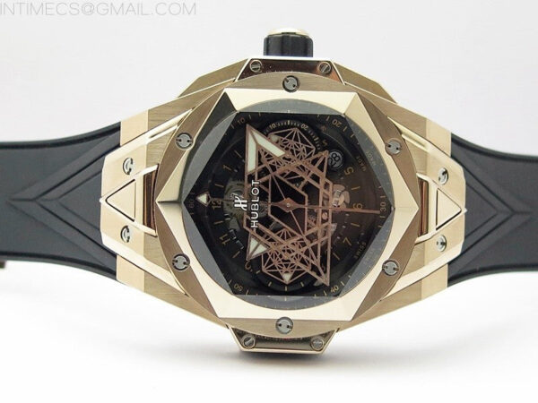 Big Bang Sang Bleu chrono RG B50 Black Skeletonal Dial On Black Gummy Strap Asian 7750 – Bild 3