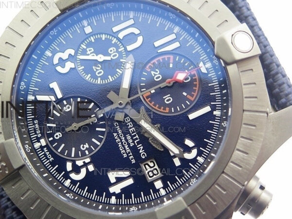 Avenger Bandit V13317 Titanium DLC B50 Best Edition Blue Dial Numbers Makers on Blue Nylon strap A7750 – Bild 4