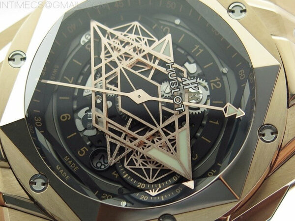 Big Bang Sang Bleu chrono RG B50 Black Skeletonal Dial On Black Gummy Strap Asian 7750 – Bild 4