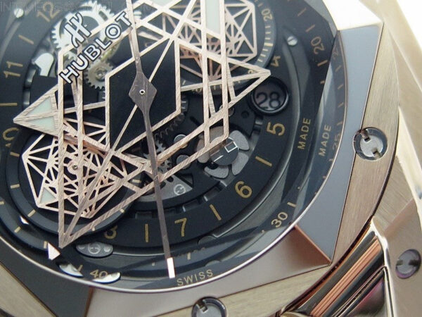Big Bang Sang Bleu chrono RG B50 Black Skeletonal Dial On Black Gummy Strap Asian 7750 – Bild 5