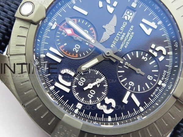 Avenger Bandit V13317 Titanium DLC B50 Best Edition Blue Dial Numbers Makers on Blue Nylon strap A7750 – Bild 7