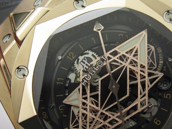 Big Bang Sang Bleu chrono RG B50 Black Skeletonal Dial On Black Gummy Strap Asian 7750 – Bild 8