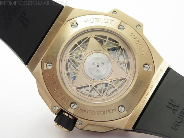 Big Bang Sang Bleu chrono RG B50 Black Skeletonal Dial On Black Gummy Strap Asian 7750 – Bild 20