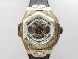 Big Bang Sang Bleu chrono RG B50 White Skeletonal Dial On Black Gummy Strap Asian 7750