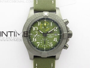 Avenger Bandit V13317 Titanium DLC B50 Best Edition Green Dial Numbers Makers on Green Nylon strap A7750