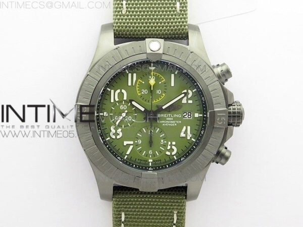 Avenger Bandit V13317 Titanium DLC B50 Best Edition Green Dial Numbers Makers on Green Nylon strap A7750