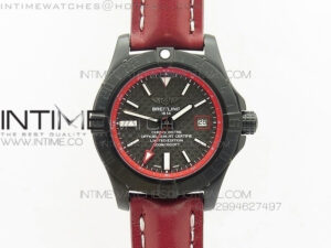 Avenger GMT DLC Black Stick Marker Textured Dial Red Inner Bezel on Leather strap A2836