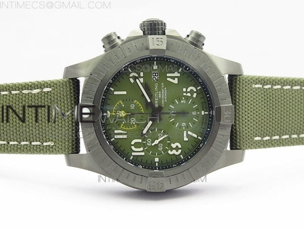 Avenger Bandit V13317 Titanium DLC B50 Best Edition Green Dial Numbers Makers on Green Nylon strap A7750 – Bild 3