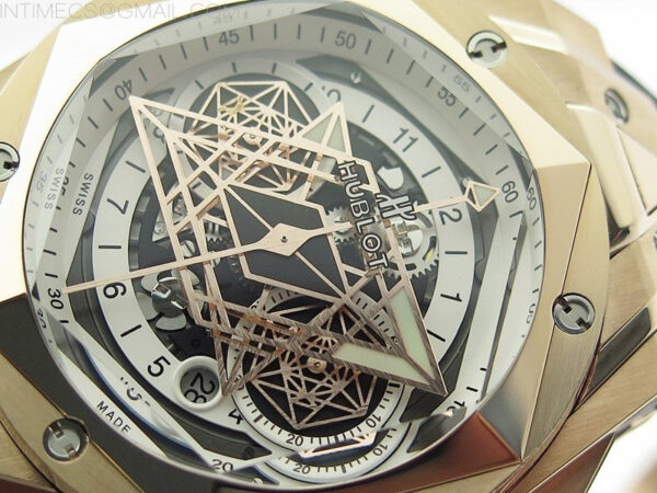 Big Bang Sang Bleu chrono RG B50 White Skeletonal Dial On Black Gummy Strap Asian 7750 – Bild 4