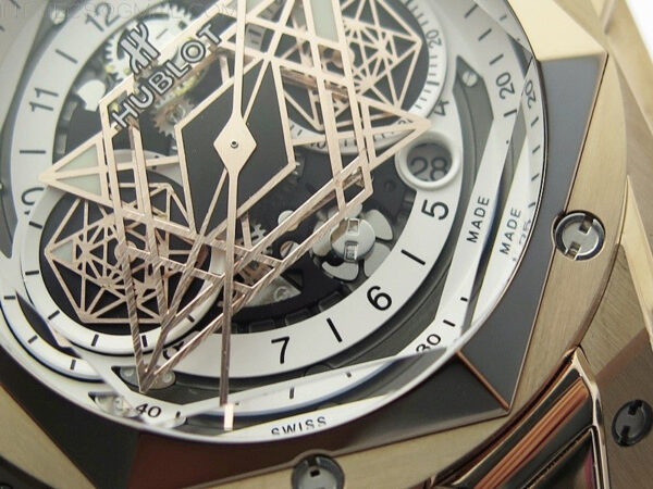 Big Bang Sang Bleu chrono RG B50 White Skeletonal Dial On Black Gummy Strap Asian 7750 – Bild 5
