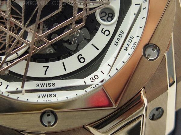 Big Bang Sang Bleu chrono RG B50 White Skeletonal Dial On Black Gummy Strap Asian 7750 – Bild 6