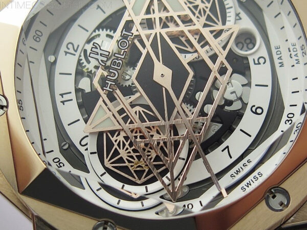 Big Bang Sang Bleu chrono RG B50 White Skeletonal Dial On Black Gummy Strap Asian 7750 – Bild 7