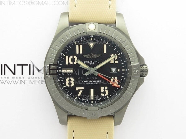 AVENGER V32395 Ti DLC 1:1 Best Edition Black Dial on Leather Strap A2824