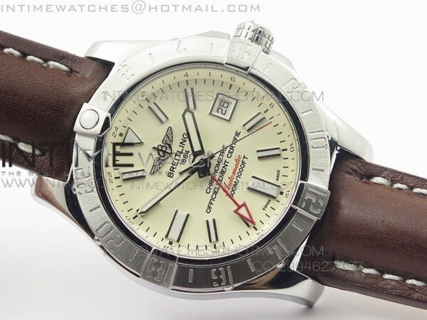 Avenger GMT SS White Stick Marker Dial on Leather strap A2836 – Bild 2