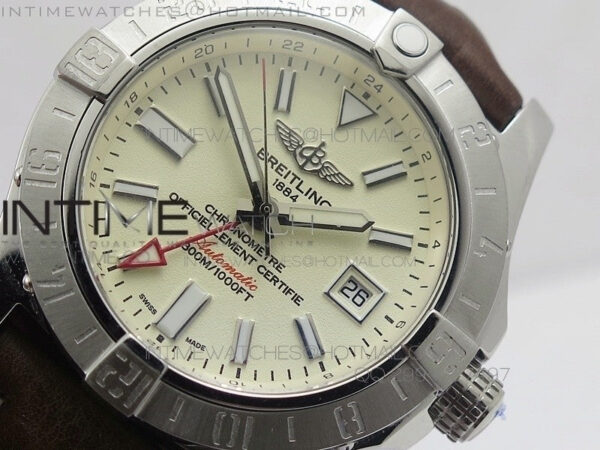 Avenger GMT SS White Stick Marker Dial on Leather strap A2836 – Bild 4