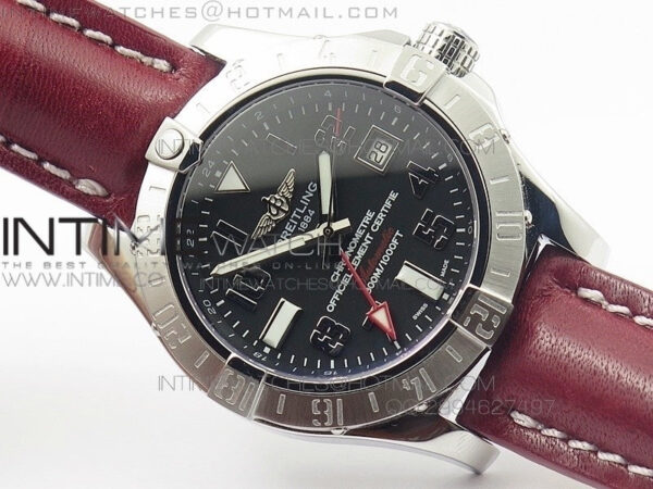 Avenger GMT SS Black Numeral Marker Dial on Leather strap A2836 – Bild 3