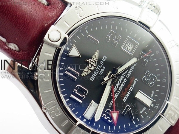 Avenger GMT SS Black Numeral Marker Dial on Leather strap A2836 – Bild 6