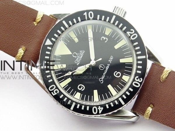 Vintage Seamaster 300 No Date T SS B12 Black Dial On Brown Leather Strap A-2836 (Free Nylon Strap) – Bild 2