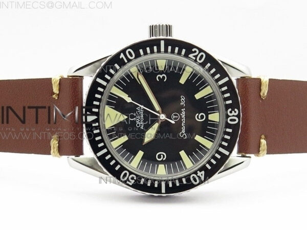 Vintage Seamaster 300 No Date T SS B12 Black Dial On Brown Leather Strap A-2836 (Free Nylon Strap) – Bild 3