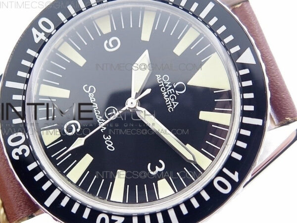 Vintage Seamaster 300 No Date T SS B12 Black Dial On Brown Leather Strap A-2836 (Free Nylon Strap) – Bild 4