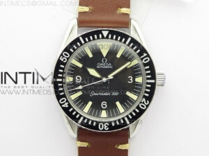Vintage Seamaster 300 No Date SS B12 Black Dial On Brown Leather Strap A-2836 (Free Nylon Strap)