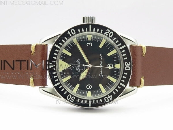 Vintage Seamaster 300 No Date SS B12 Black Dial On Brown Leather Strap A-2836 (Free Nylon Strap) – Bild 3