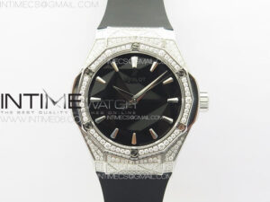 Classic Fusion Orlinski SS Full Real Diamonds B50F 1:1 Best Edition Black Faceted Dial on Black Rubber Strap A2892