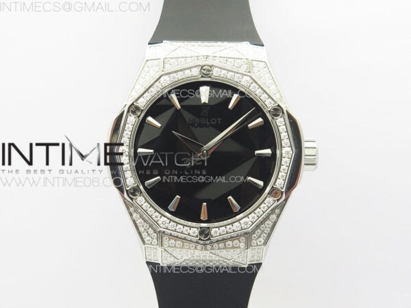 Classic Fusion Orlinski SS Full Real Diamonds B50F 1:1 Best Edition Black Faceted Dial on Black Rubber Strap A2892