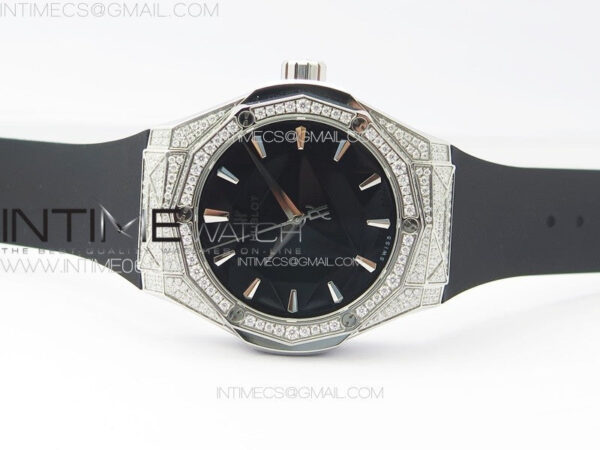 Classic Fusion Orlinski SS Full Real Diamonds B50F 1:1 Best Edition Black Faceted Dial on Black Rubber Strap A2892 – Bild 3