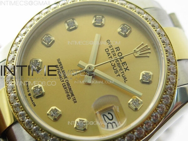 DateJust 31mm 72610 SS/YG Crystals Bezel APSF Best Edition Gold Dial Crystals Markers on Oyster Bracelet A2824 – Bild 5