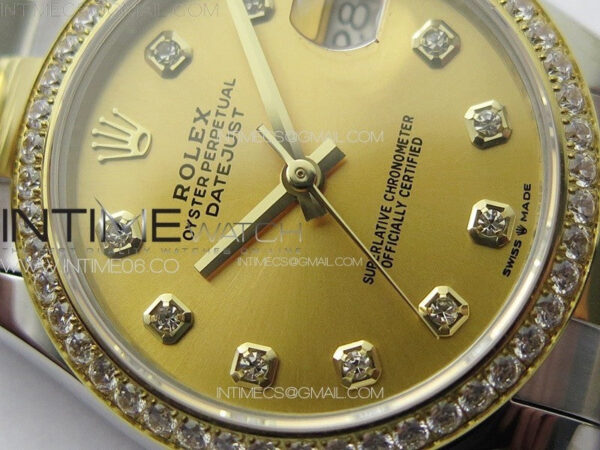 DateJust 31mm 72610 SS/YG Crystals Bezel APSF Best Edition Gold Dial Crystals Markers on Oyster Bracelet A2824 – Bild 7
