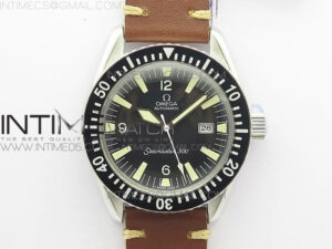 Vintage Seamaster 300 Date SS B12 Black Dial On Brown Leather Strap A-2836 (Free Nylon Strap)