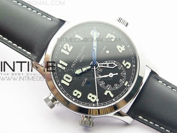 Calatrava 5524 Pilot Travel Time RG GRF Black Dial on Black Leather Strap A324 V2 – Bild 2