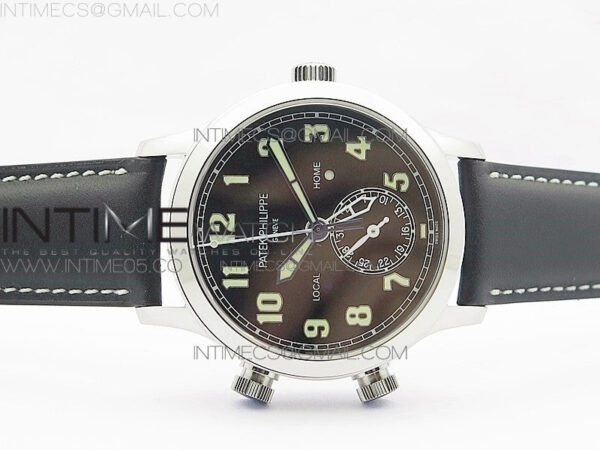 Calatrava 5524 Pilot Travel Time RG GRF Black Dial on Black Leather Strap A324 V2 – Bild 3