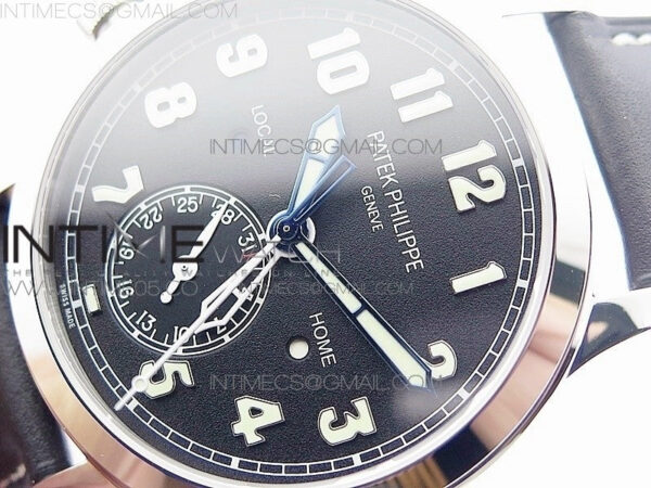 Calatrava 5524 Pilot Travel Time RG GRF Black Dial on Black Leather Strap A324 V2 – Bild 4