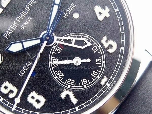 Calatrava 5524 Pilot Travel Time RG GRF Black Dial on Black Leather Strap A324 V2 – Bild 5