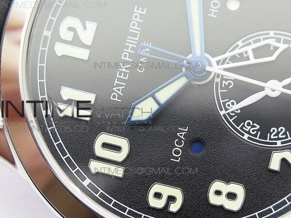 Calatrava 5524 Pilot Travel Time RG GRF Black Dial on Black Leather Strap A324 V2 – Bild 8