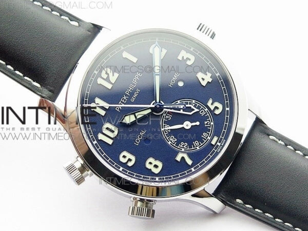 Calatrava 5524 Pilot Travel Time RG GRF Blue Dial on Black Leather Strap A324 V2 – Bild 2