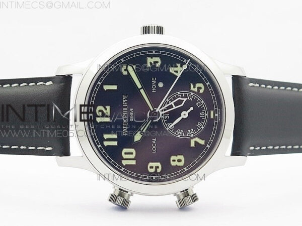 Calatrava 5524 Pilot Travel Time RG GRF Blue Dial on Black Leather Strap A324 V2 – Bild 3