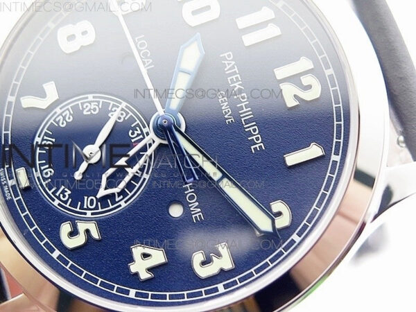 Calatrava 5524 Pilot Travel Time RG GRF Blue Dial on Black Leather Strap A324 V2 – Bild 4