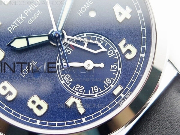 Calatrava 5524 Pilot Travel Time RG GRF Blue Dial on Black Leather Strap A324 V2 – Bild 5
