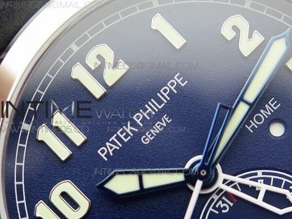 Calatrava 5524 Pilot Travel Time RG GRF Blue Dial on Black Leather Strap A324 V2 – Bild 7