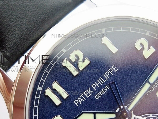 Calatrava 5524 Pilot Travel Time RG GRF Blue Dial on Black Leather Strap A324 V2 – Bild 8